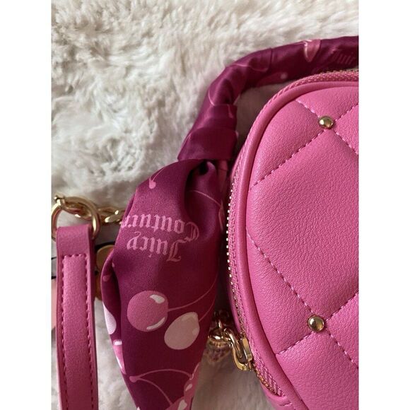Juicy Couture Holding the Line Cherry Scarf Heart Crossbody Bag Raspberry Pink - Picture 4 of 14
